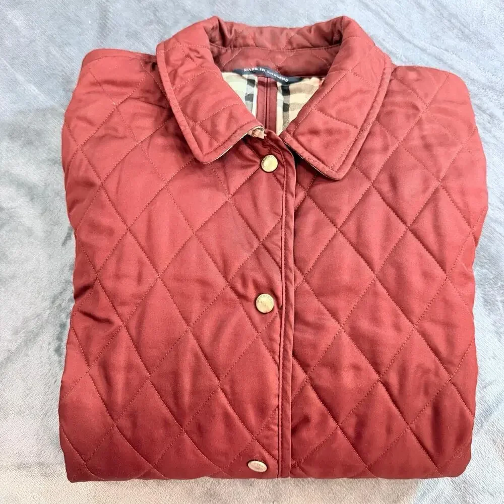 Burberry London quilted jacket diamond Nova check crimson made in England wmns M - Picture 9 of 16
